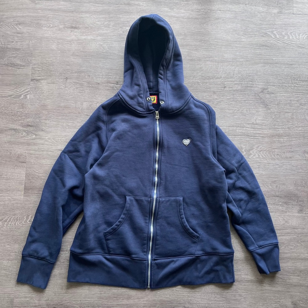 Human Made Navy Blue Heart Logo Zip Up Hoodie Sweatshirt XL Japanese Streetwear